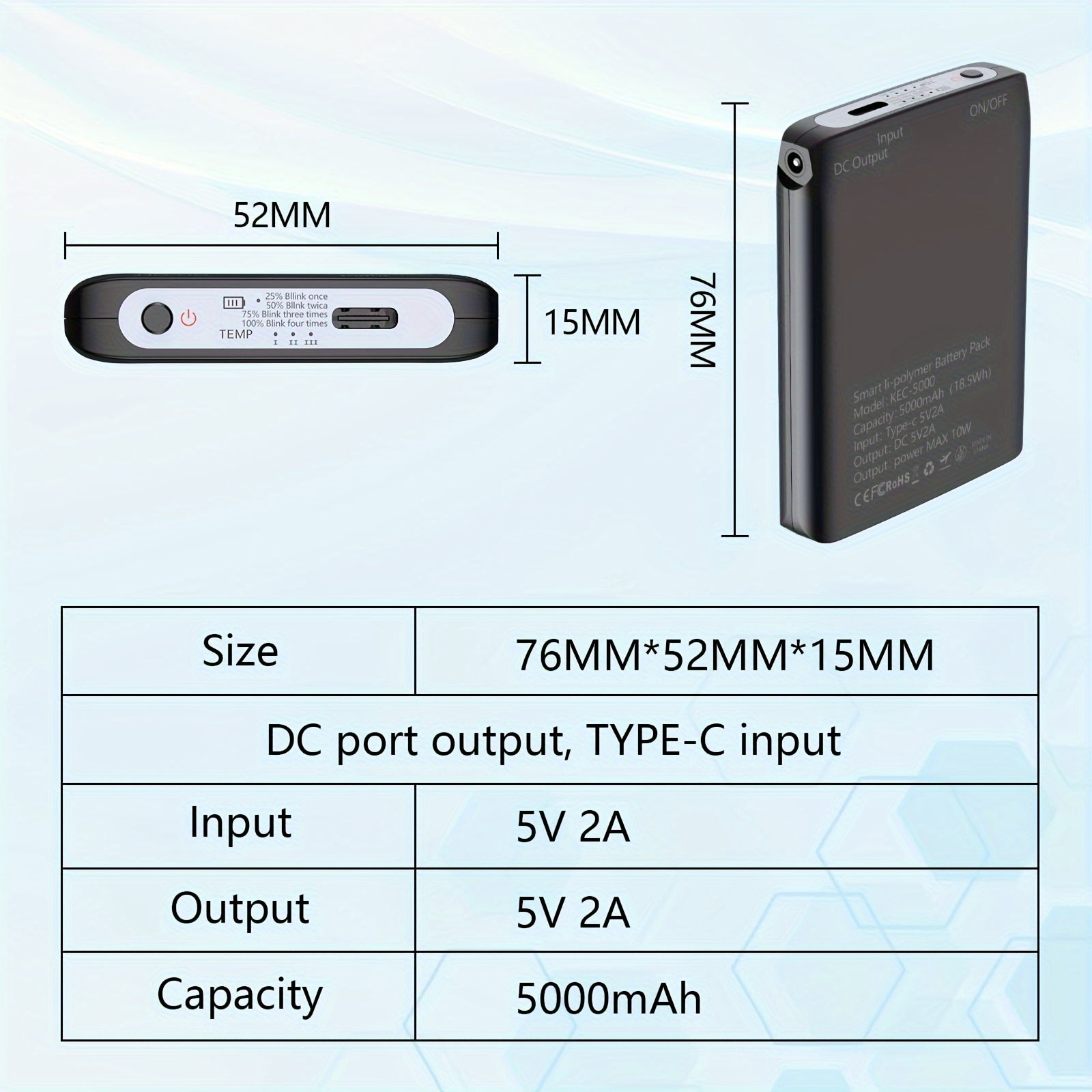 Rechargeable Batteries for Heated Socks Gloves 5V 5000mAh
