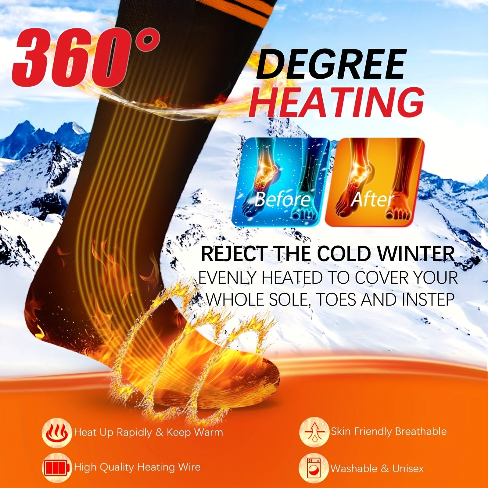 Heated Socks With 5V 5000mAh Power Battery