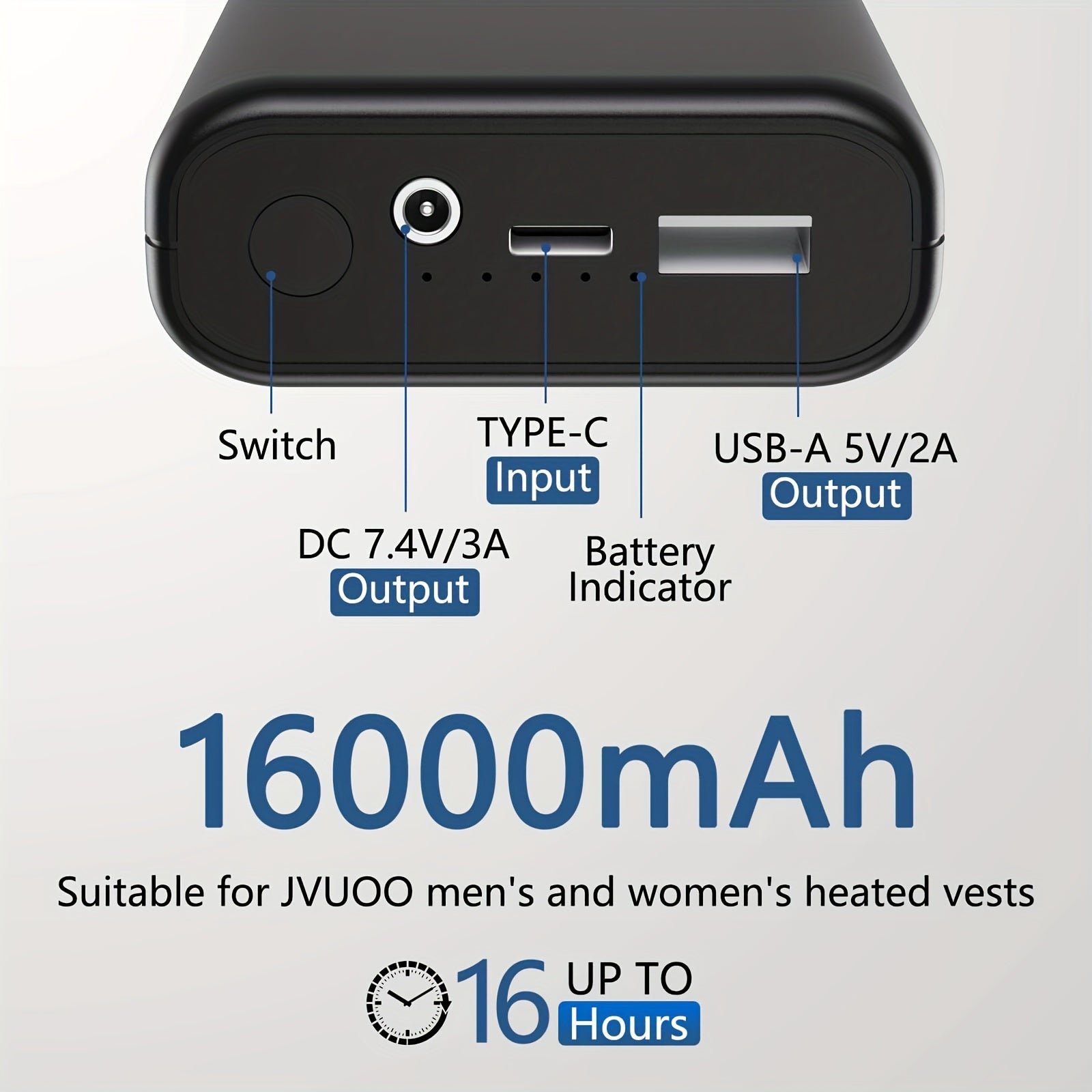 Extra JVUOO 7.4V 16000mAh Jacket&Vest Battery