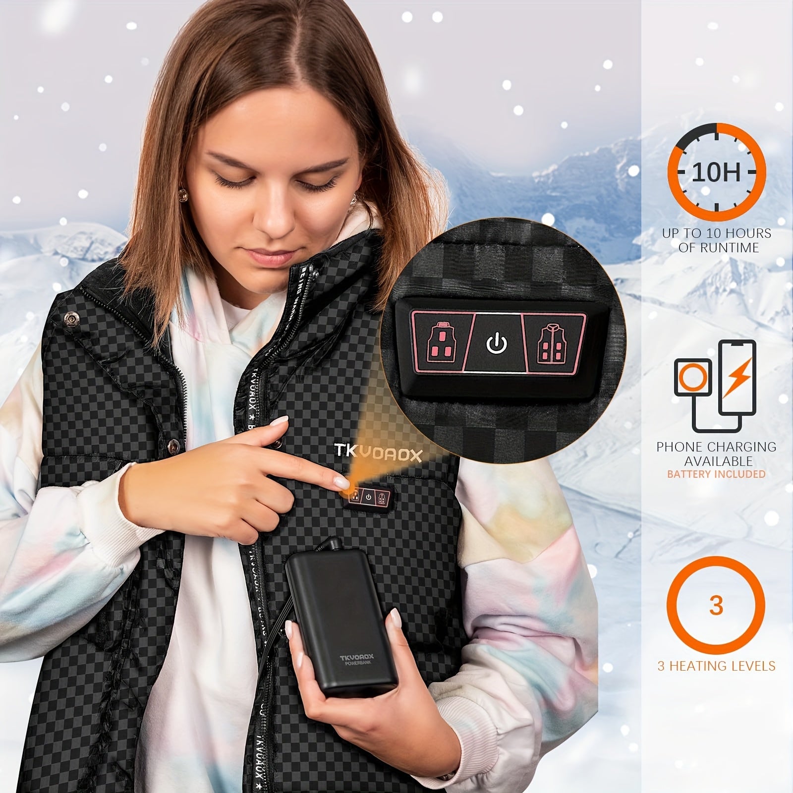 Women's Heated Houndstooth Black Vest