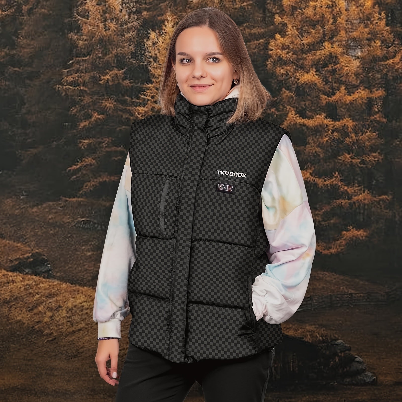 Women's Heated Houndstooth Black Vest